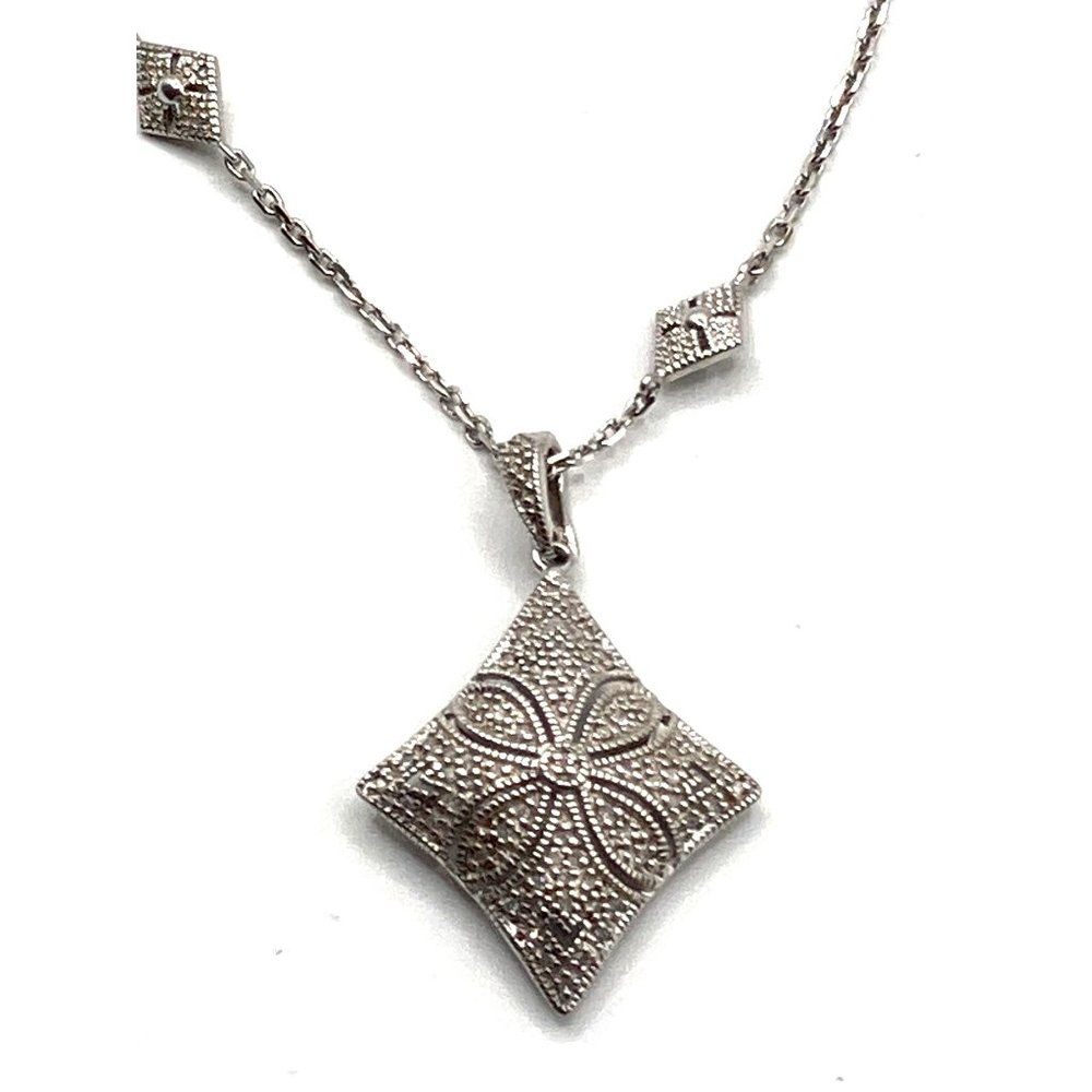 Diamonds Sterling Silver Puffy Necklace Enhancer Pendant 34" Textured‎ 21grams